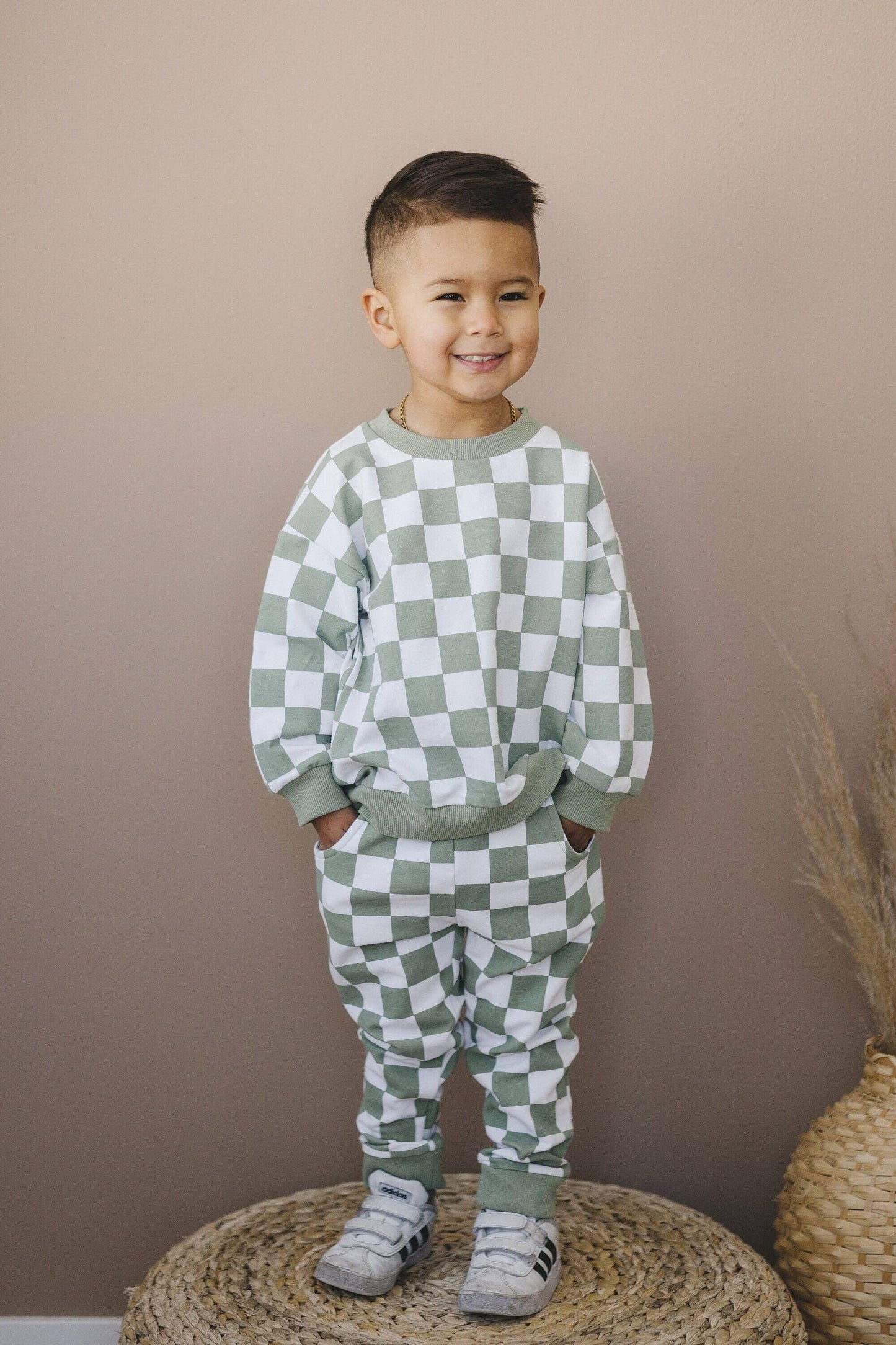 Checkered 2-Piece Sweatsuit: Sage