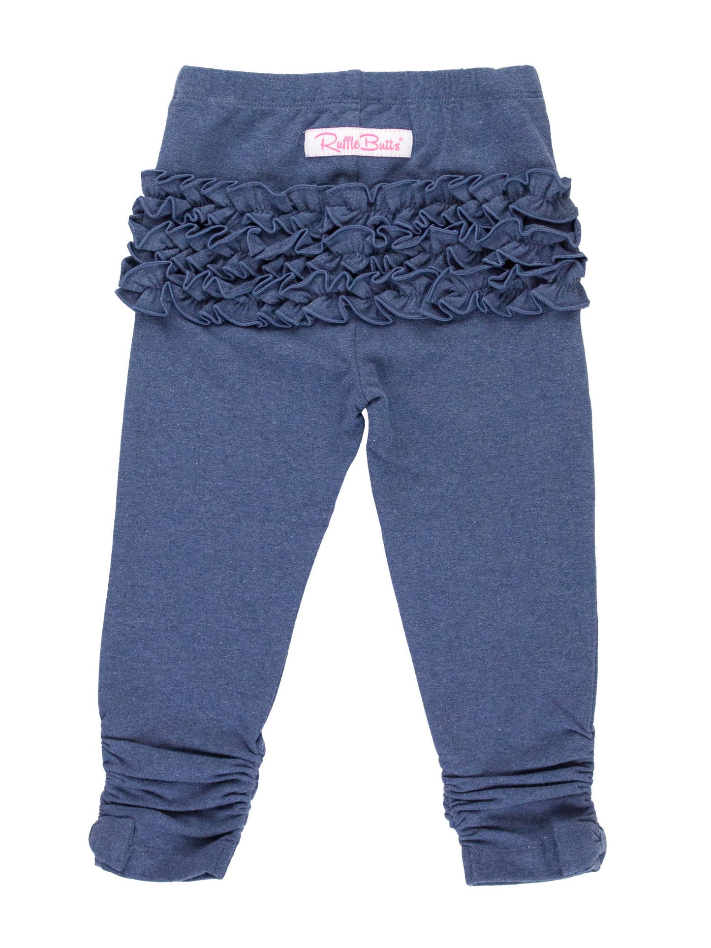 Girls Faux Denim Ruched Bow Leggings