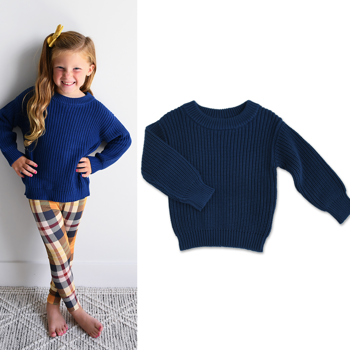 Long Sleeve Knit Sweater - Navy