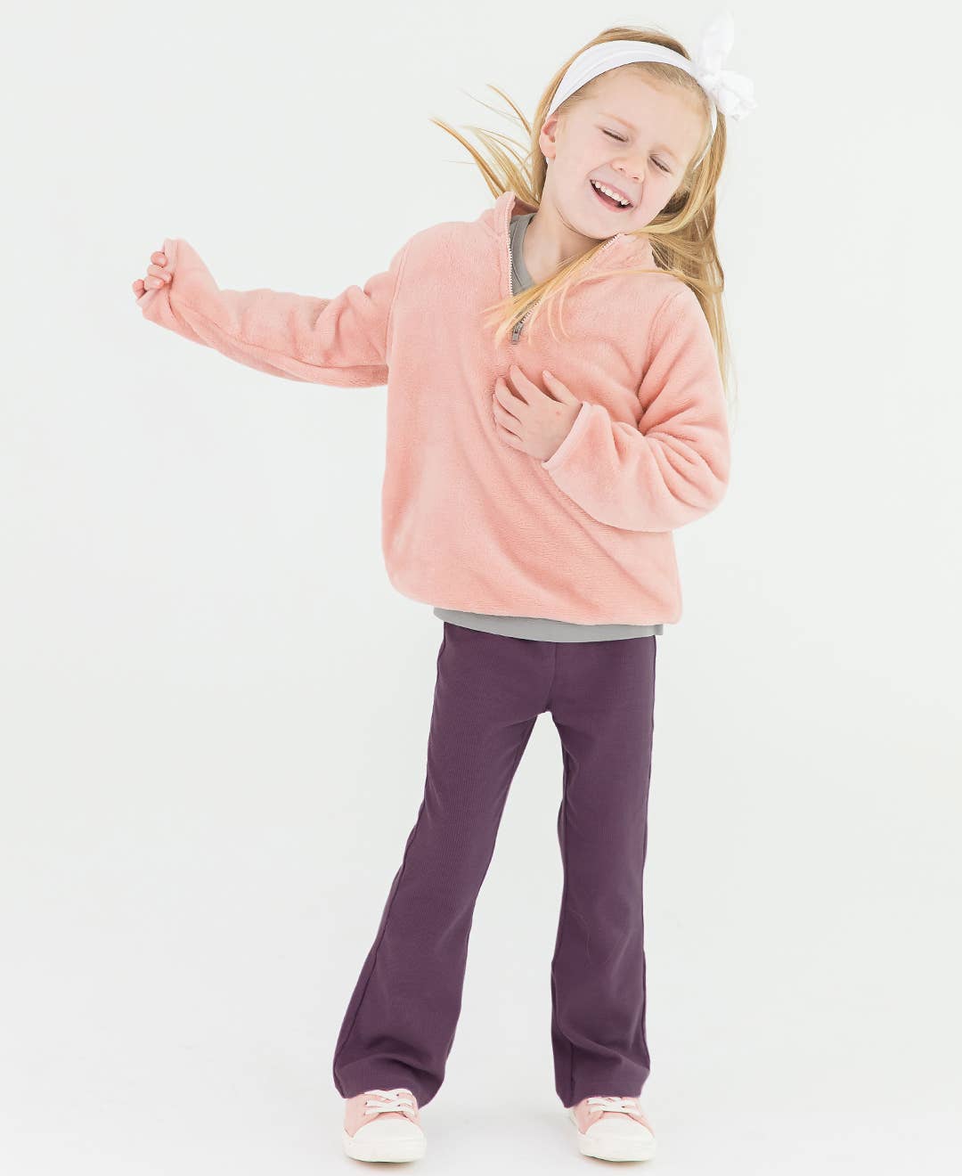 Girls French Rose Pink Fleece Quarter-Zip Pullover