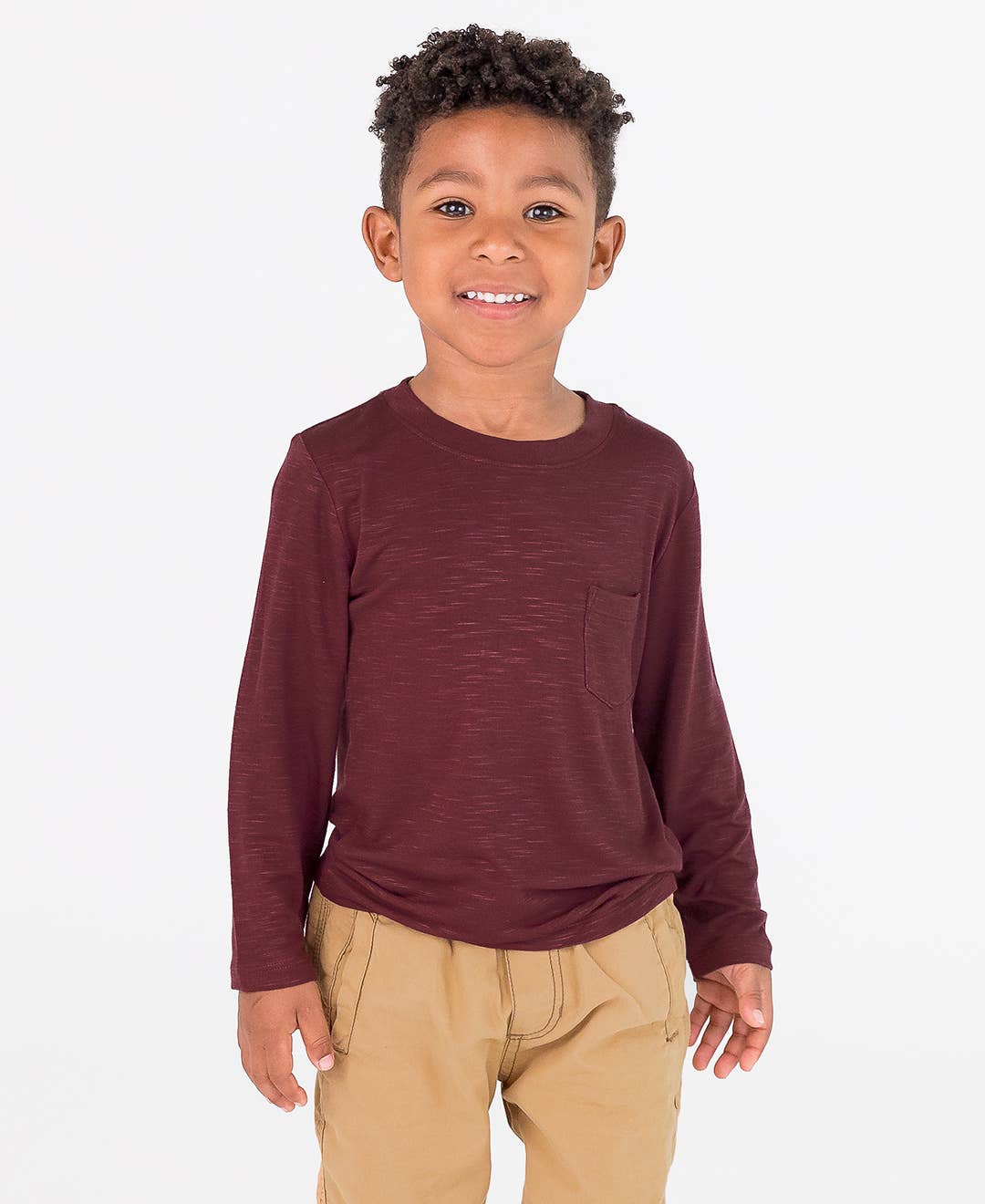 Boys Mahogany Ultrasoft Long Sleeve Pocket Tee