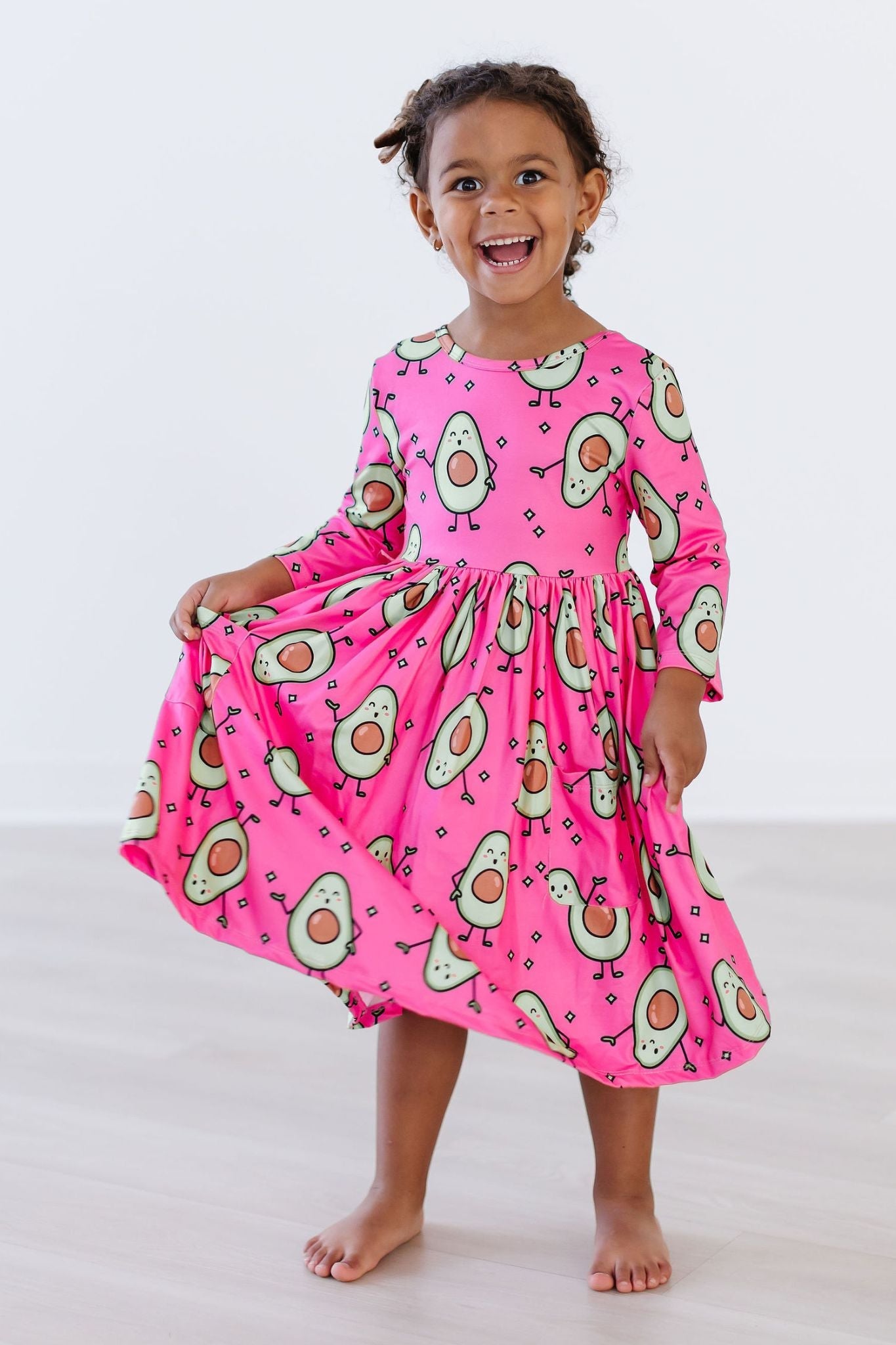 Happy Avocados 3/4 Sleeve Pocket Twirl Dress