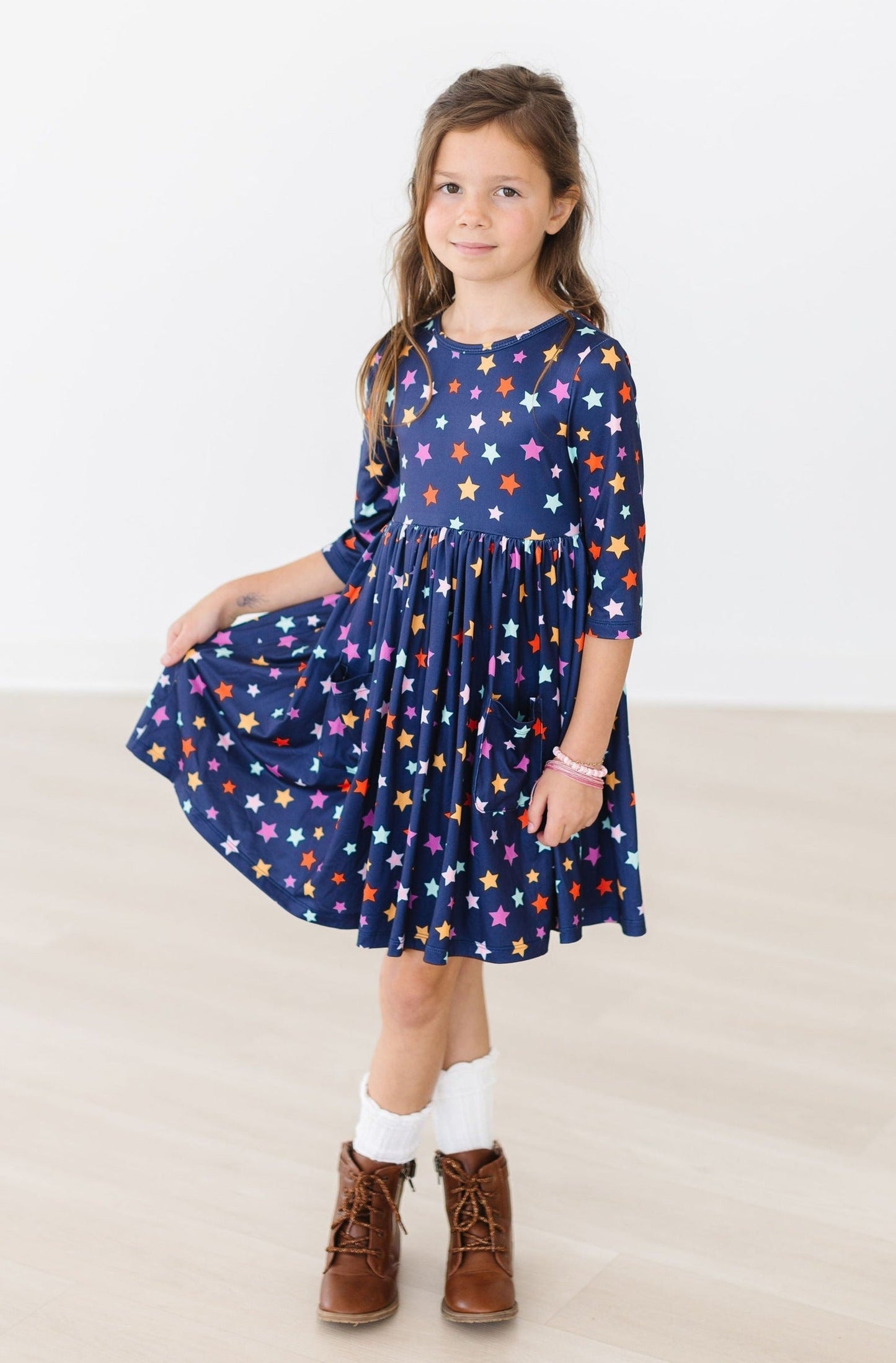 Halloween Stars 3/4 Sleeve Pocket Twirl Dress