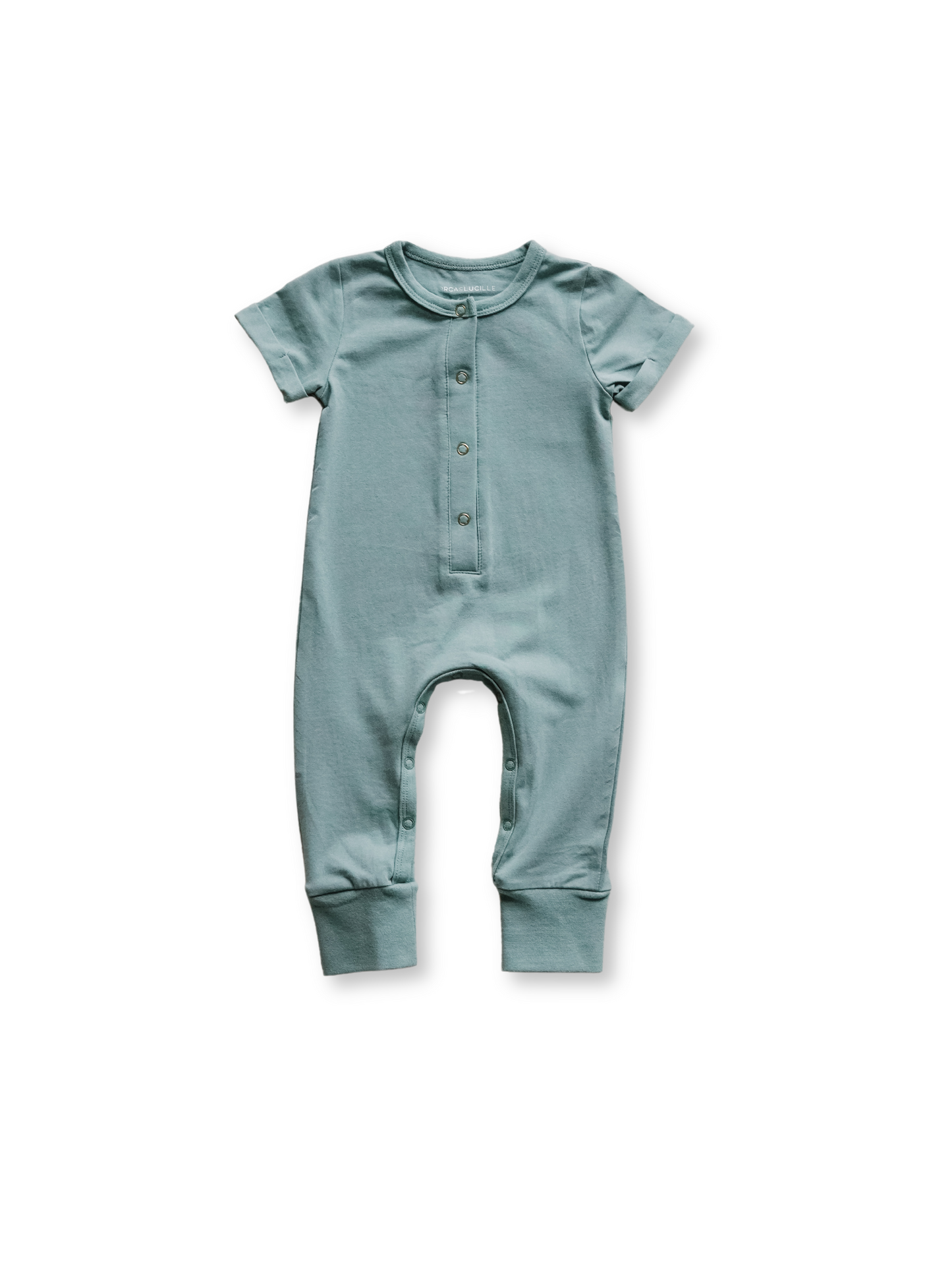 Short Sleeve Henley Romper - Sea Blue