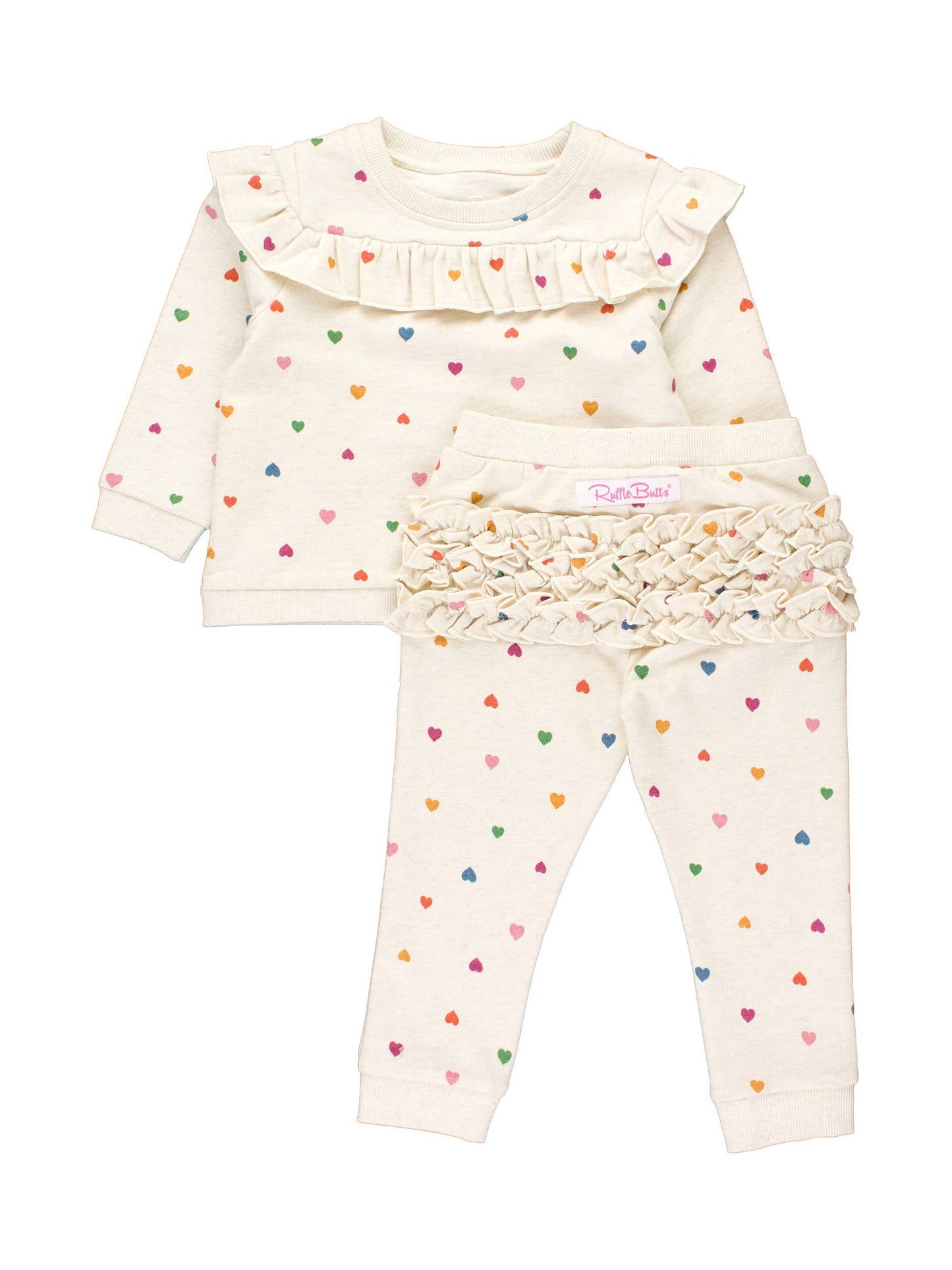 Wild Rainbow Hearts Ruffle Long Sleeve Jogger Set