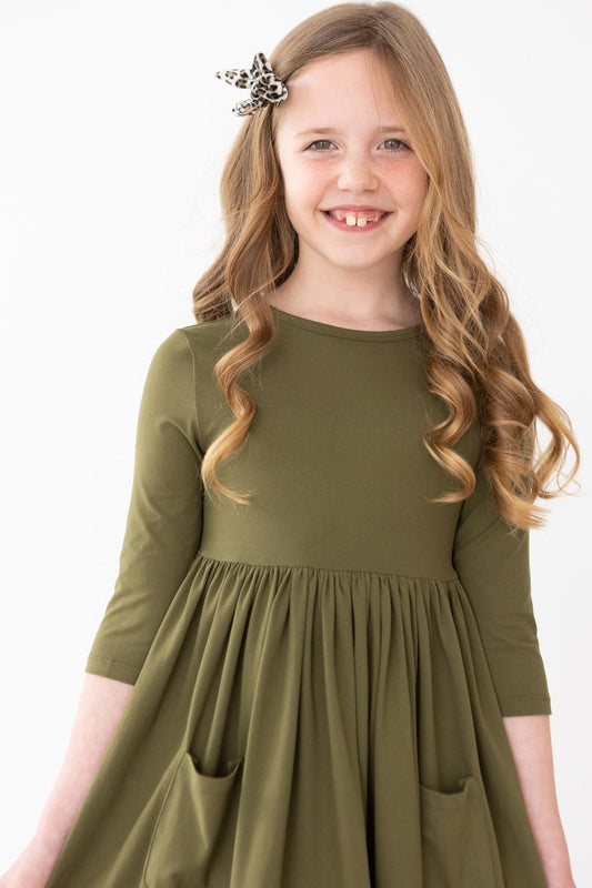 Olive Pocket Twirl Dress