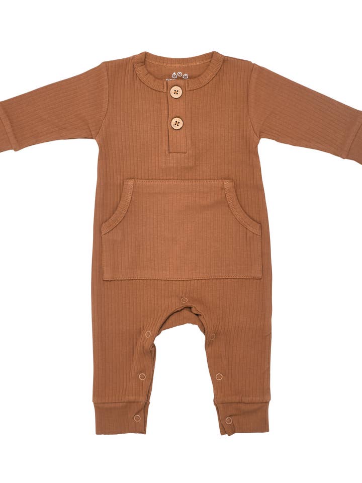 Baby Ribbed Playsuit with Pockets / Clay