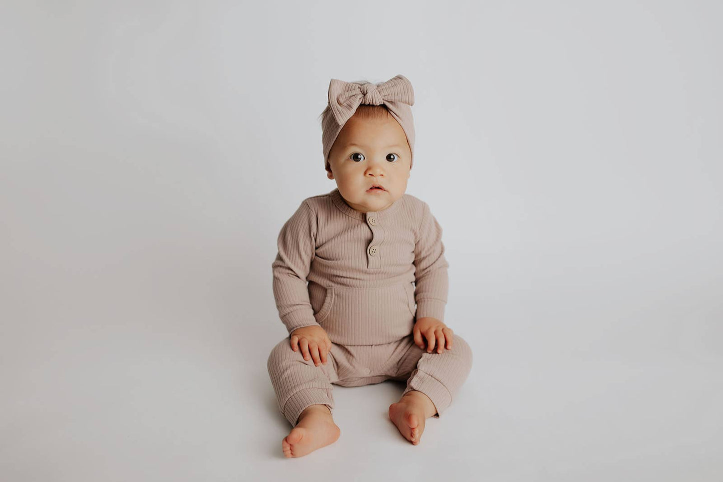 Baby Ribbed Playsuit with Pockets / Dusty Rose