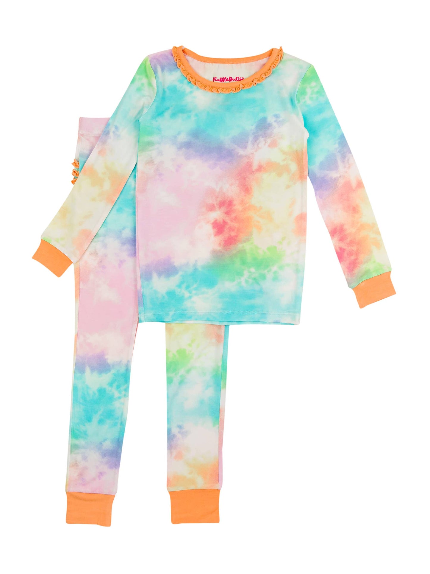 Rainbow Tie Dye Bamboo Ruffle Long Sleeve Pajama Set