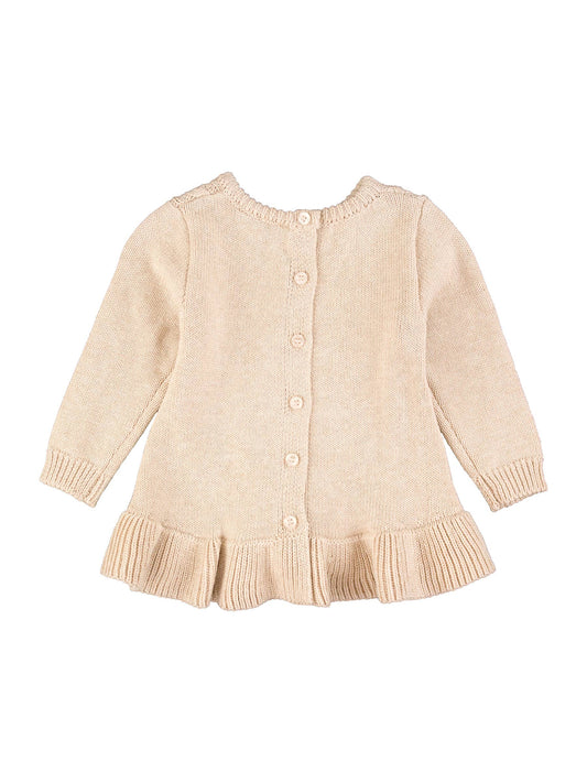 Girls Heather Oatmeal Ruffle Hem Cable Knit Sweater