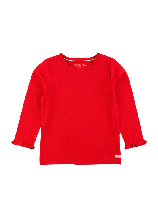 Red Knit Long Sleeve Ruffle Sleeve Top