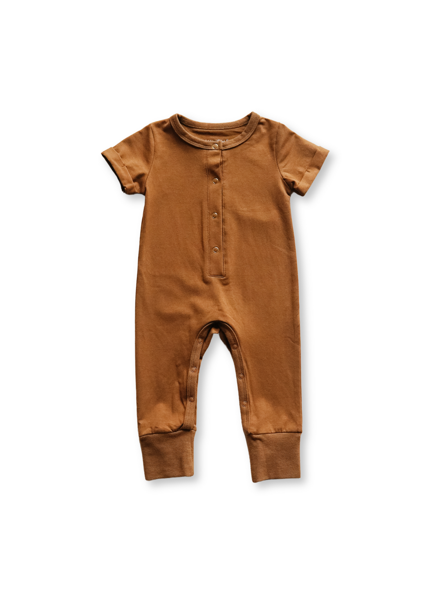 Short Sleeve Henley Romper - Butterscotch