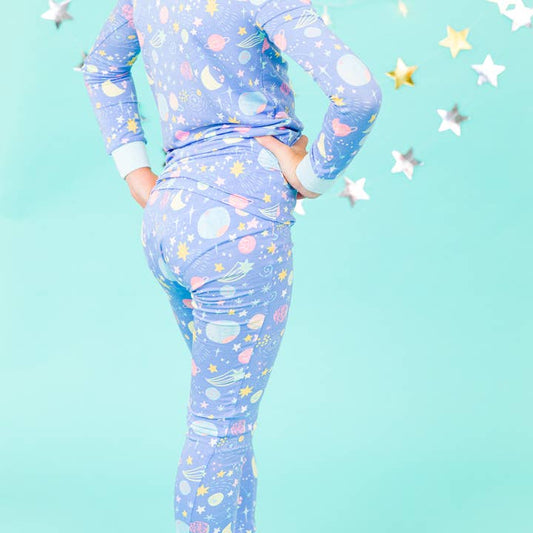 Girls Starry Dreams Bamboo Ruffle Long Sleeve Pajama Set