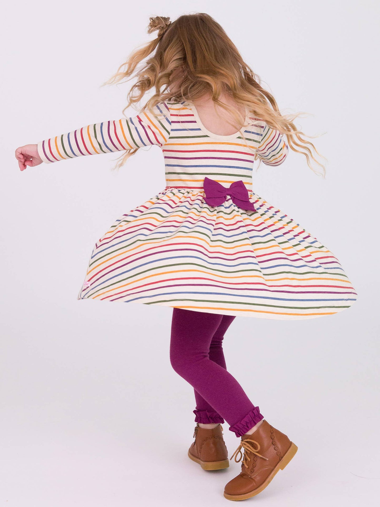 Countryside Rainbow Stripe Long Sleeve Twirl Dress