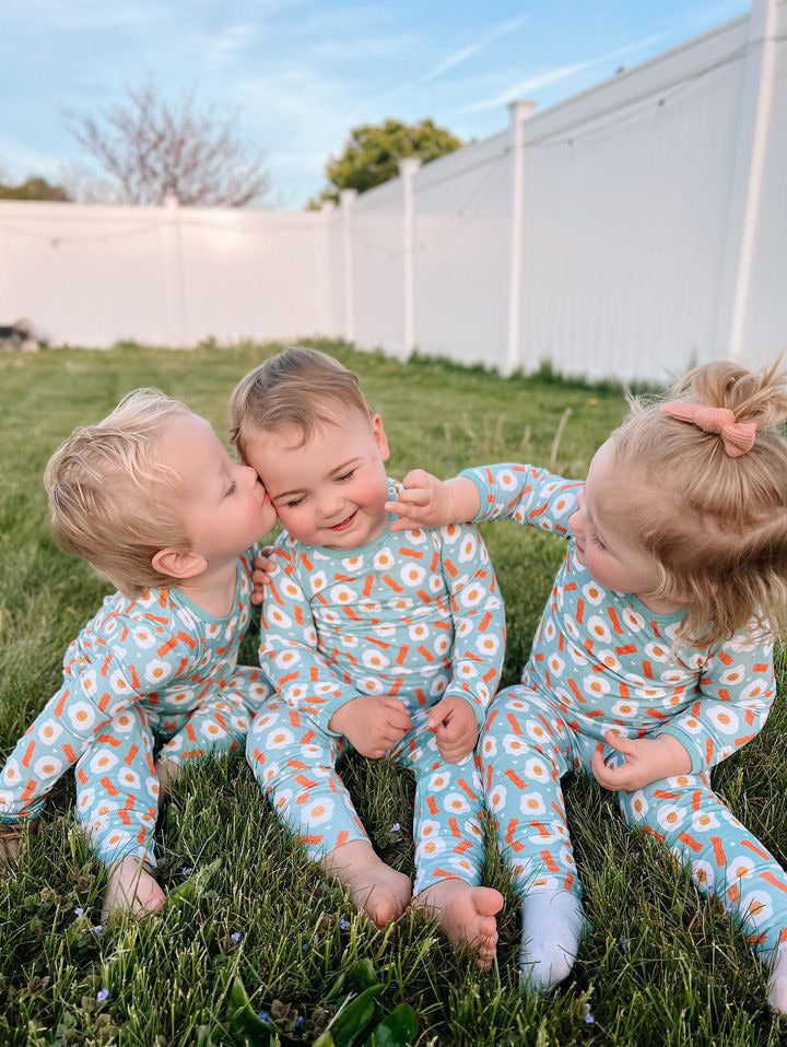 Long Sleeve Pajama Set - Bacon & Eggs Blue