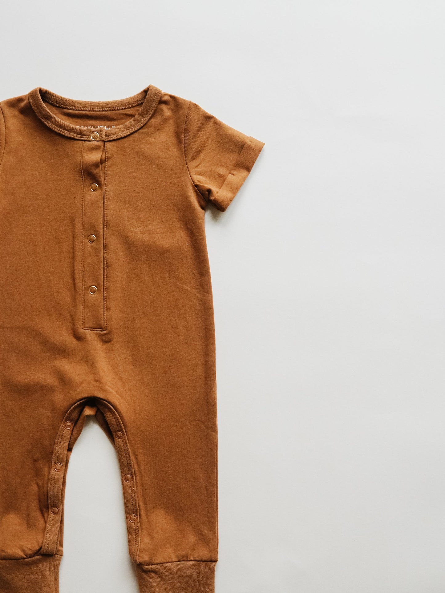 Short Sleeve Henley Romper - Butterscotch