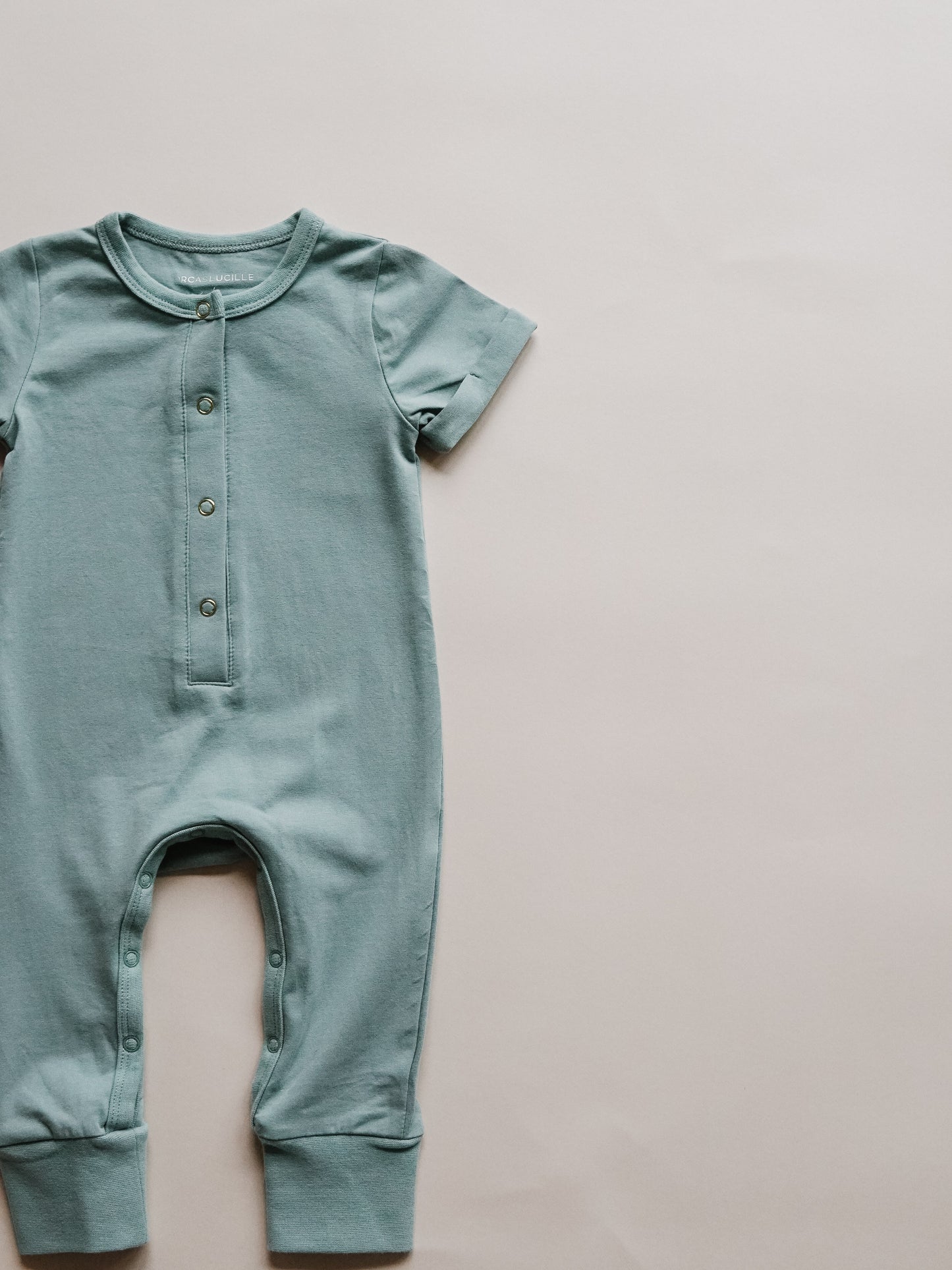 Short Sleeve Henley Romper - Sea Blue