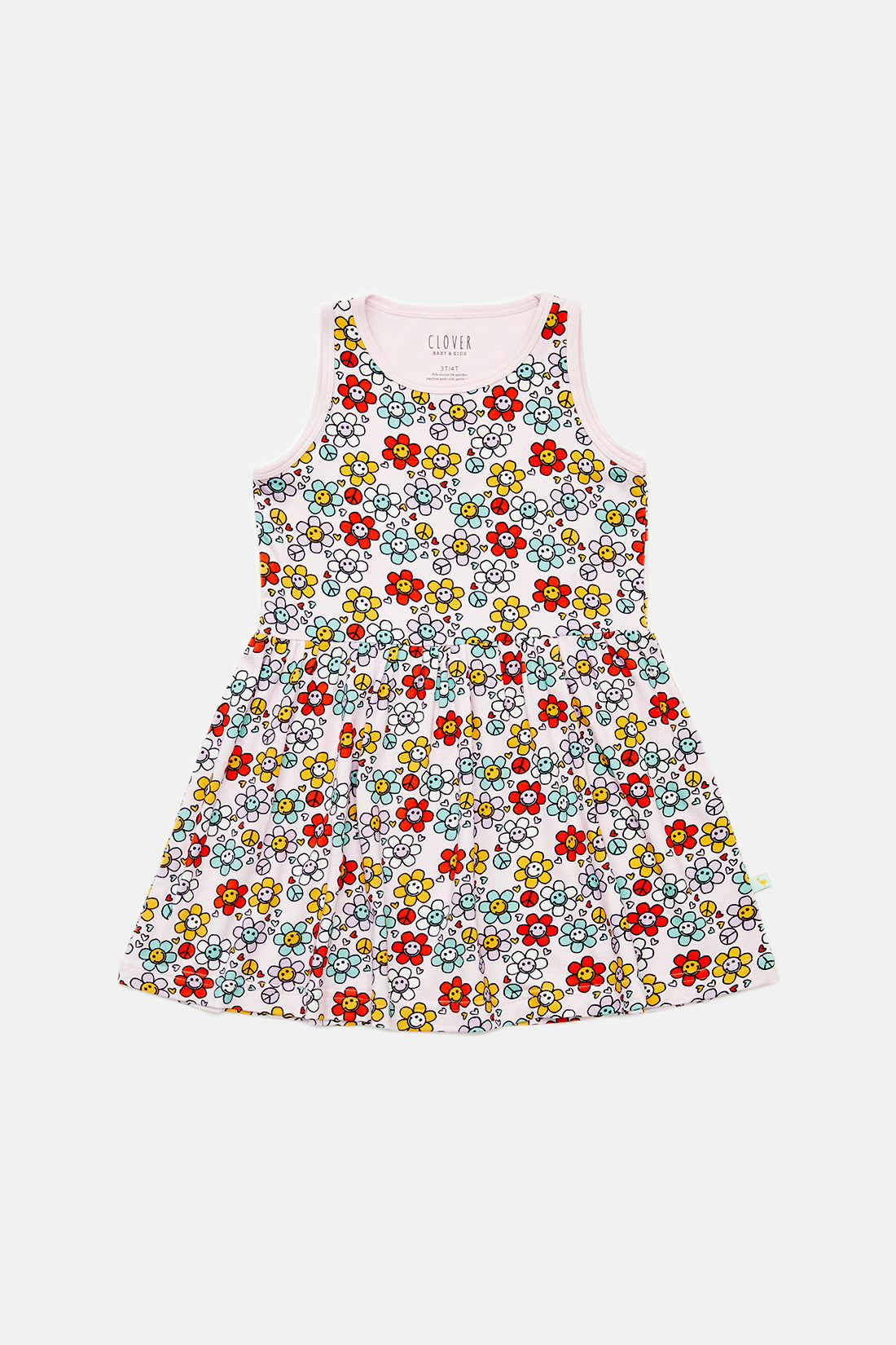 Stretchy Sleeveless Twirl Dress - Smiley Flowers