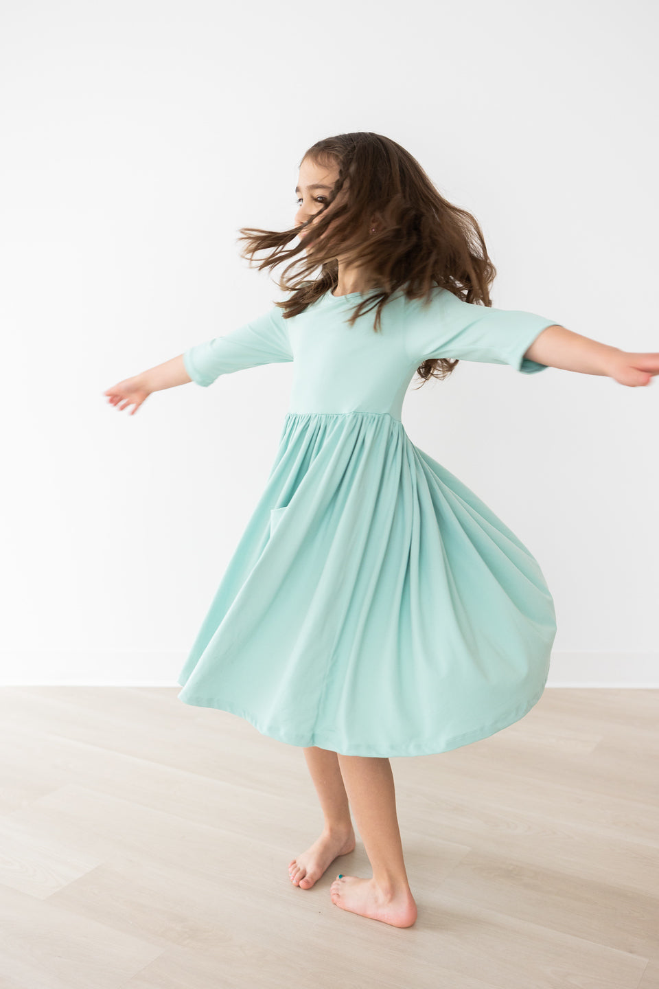 Sage 3/4 Pocket Twirl Dress