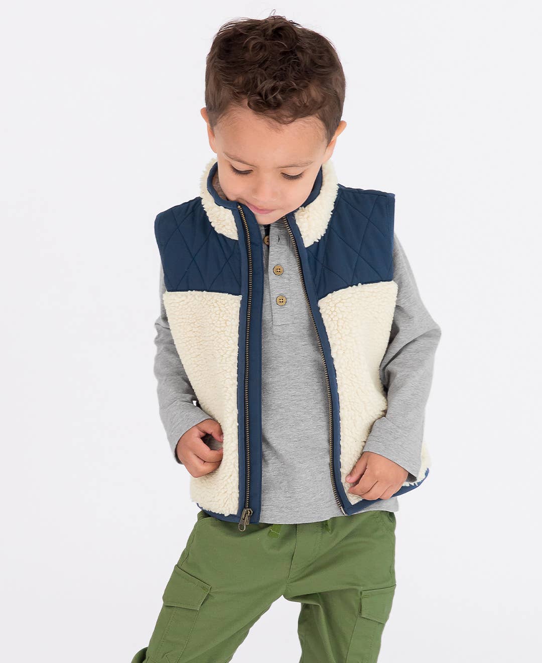 Boys Dark Navy Quilted Sherpa Vest