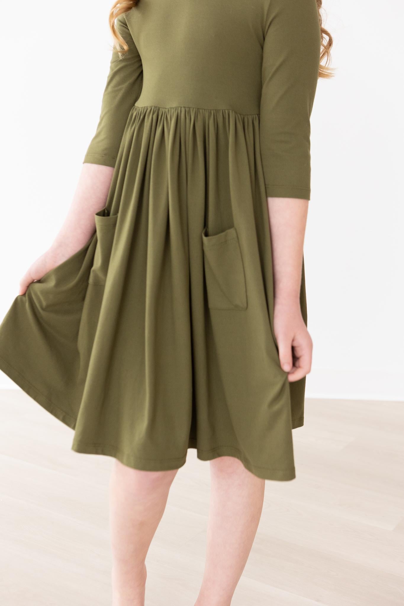 Olive Pocket Twirl Dress