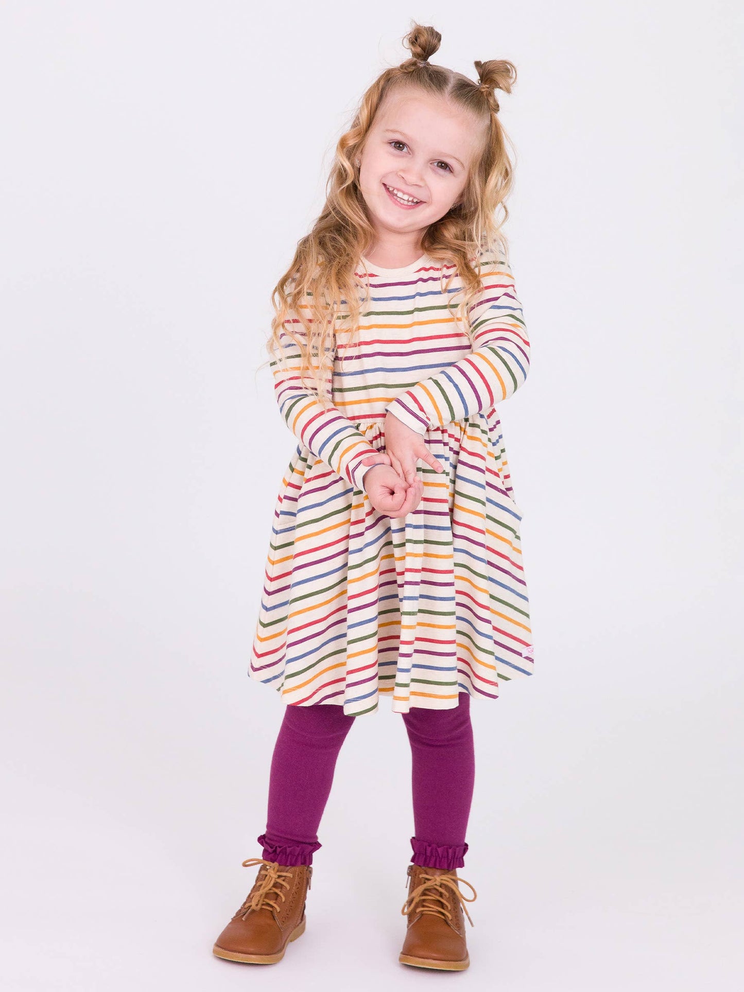 Countryside Rainbow Stripe Long Sleeve Twirl Dress