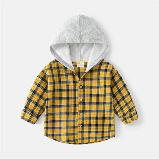 Long Sleeve Plaid Hooded Jacket: Yellow