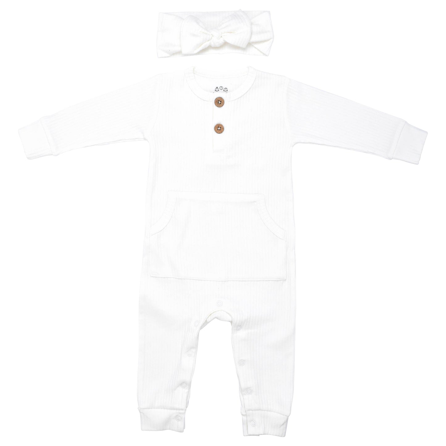 Baby Ribbed Playsuit with Pockets / White