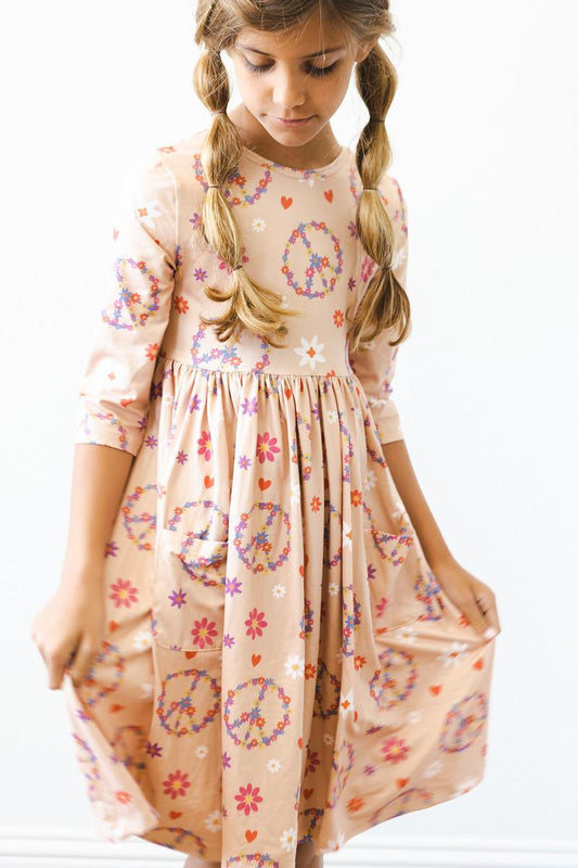 Flower Child 3/4 Sleeve Pocket Twirl Dress