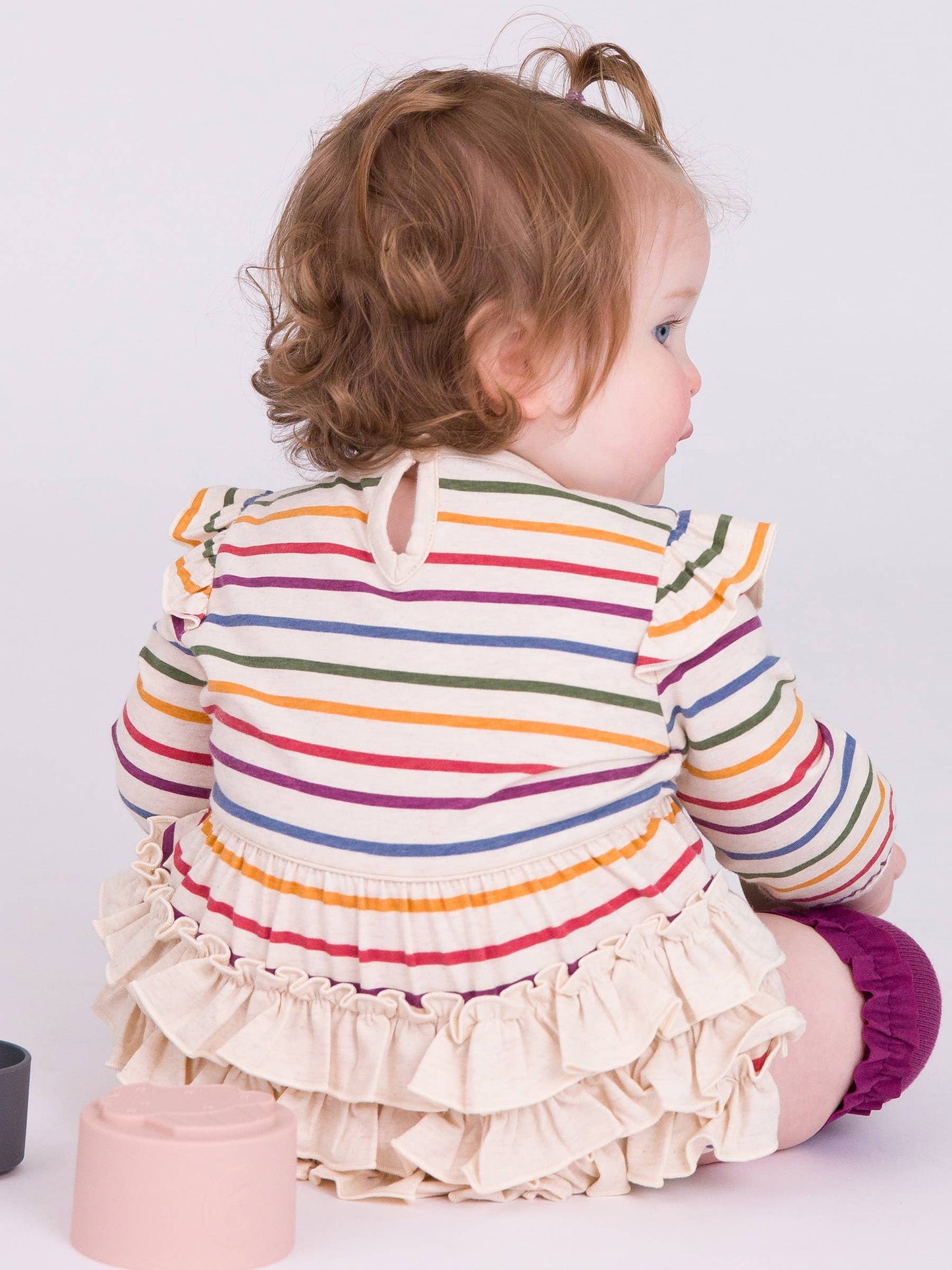 Countryside Rainbow Stripe Long Sleeve Flutter Bubble Romper