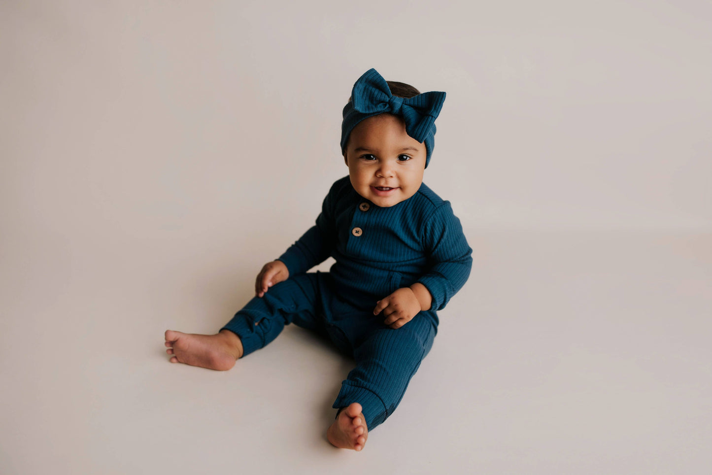 Baby Ribbed Playsuit with Pockets / Navy