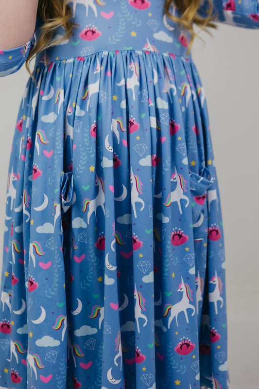 Blue Moon 3/4 Sleeve Pocket Twirl Dress