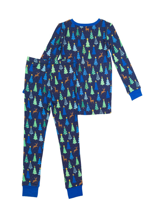 Merry Blue Pines Bamboo Long Sleeve Pajama Set