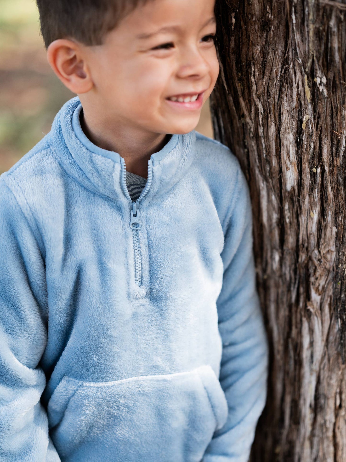 Boys Slate Blue Fleece Quarter-Zip Pocket Pullover