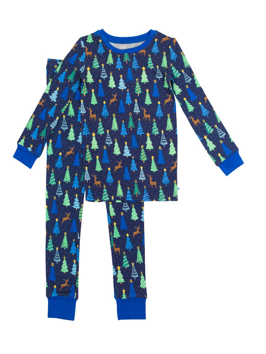 Merry Blue Pines Bamboo Long Sleeve Pajama Set