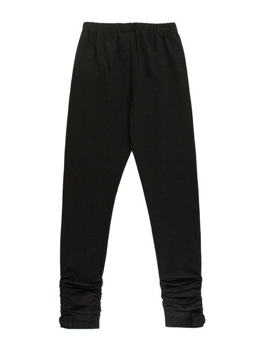 Girls Black Ruched Bow Leggings