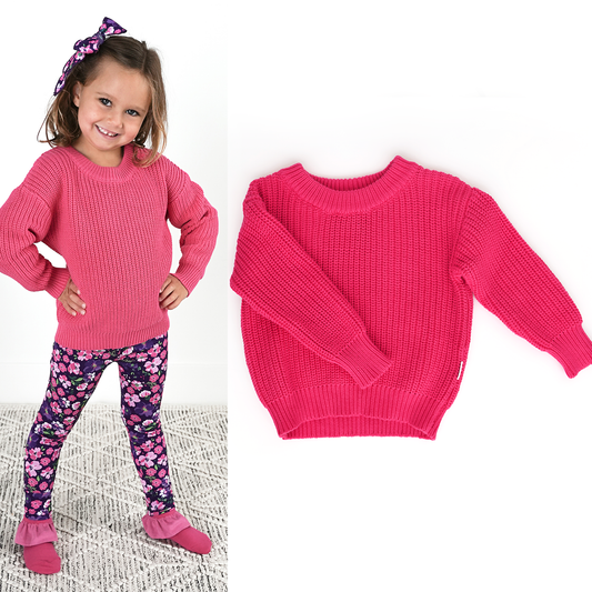 Long Sleeve Knit Sweater - Raspberry