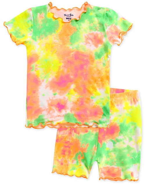 Tie Dye Neon Orange Green Short Sleeve PJs