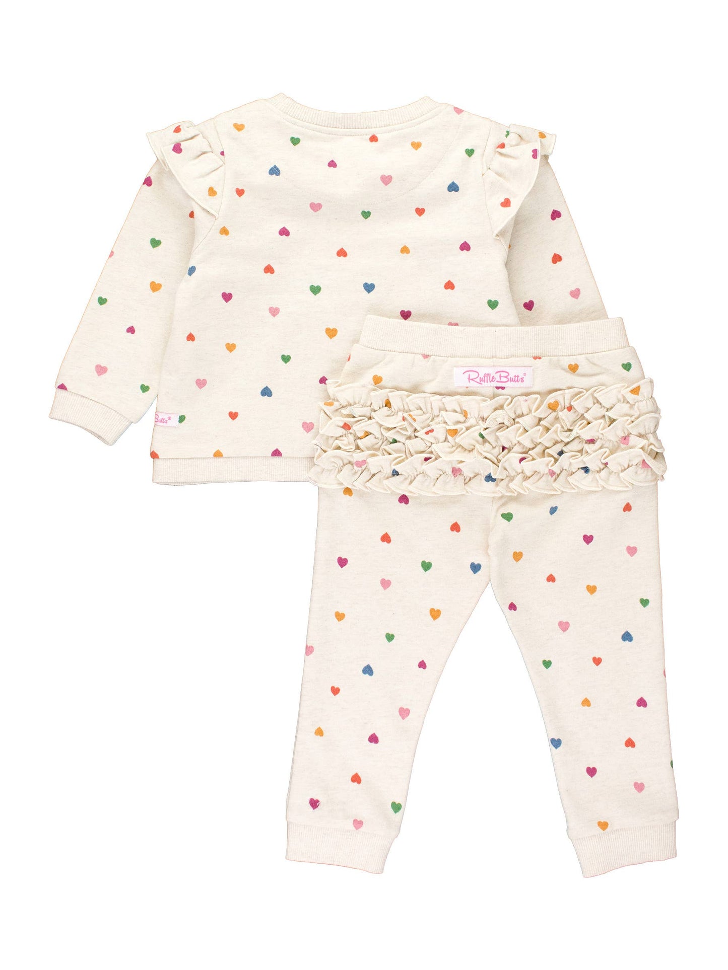 Wild Rainbow Hearts Ruffle Long Sleeve Jogger Set