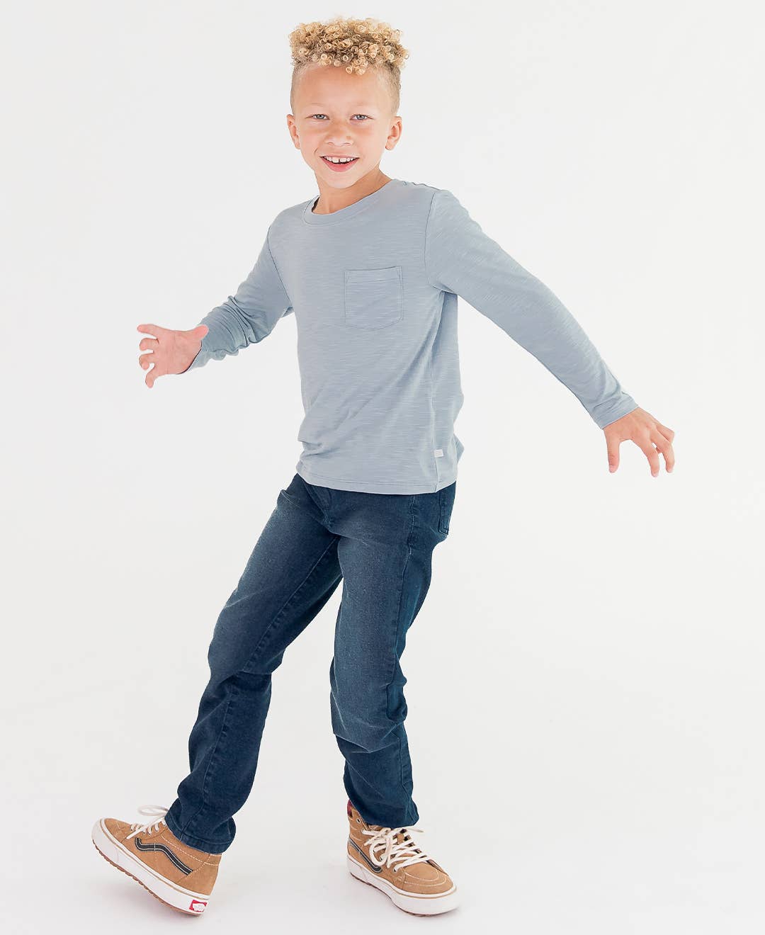 Boys Frost Blue Ultrasoft Long Sleeve Pocket Tee