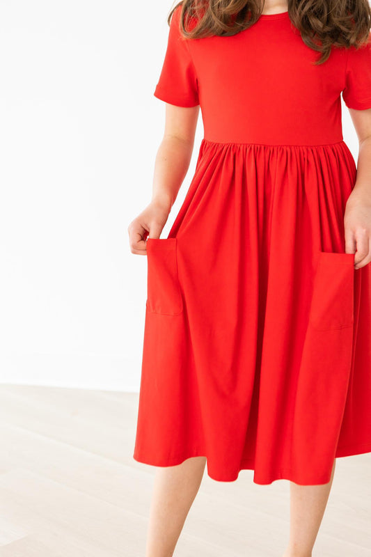 Red S/S Pocket Twirl Dress