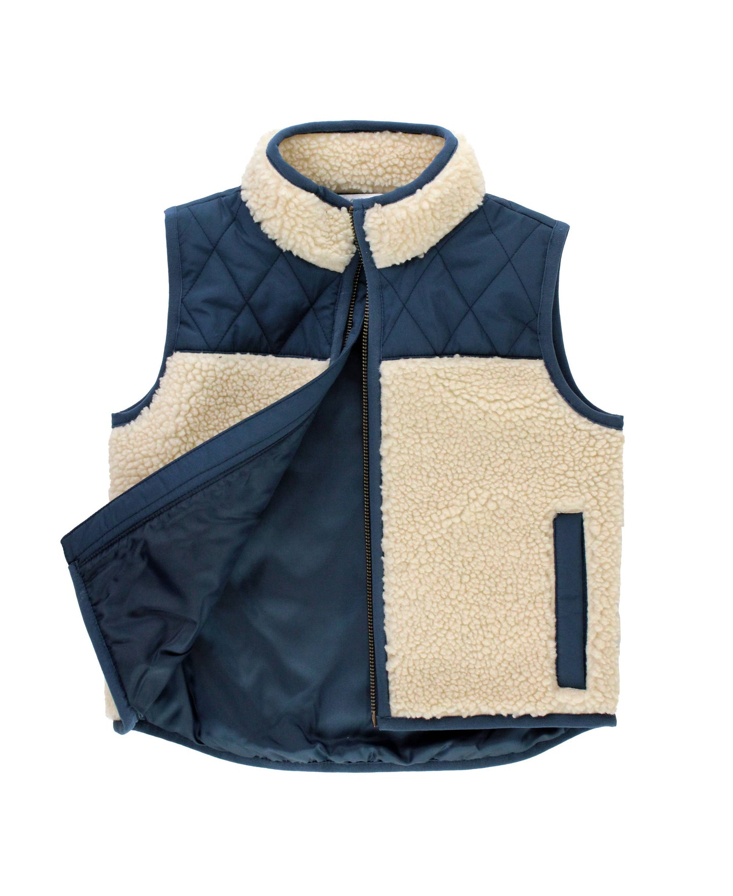 Boys Dark Navy Quilted Sherpa Vest