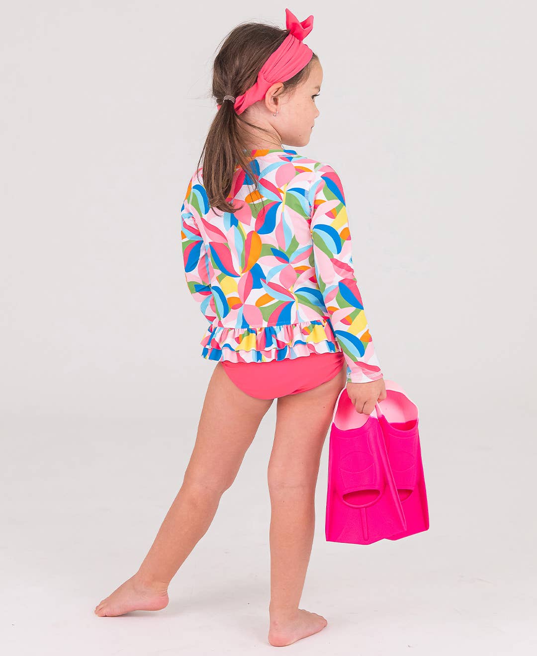 Tropical Adventure Long Sleeve Ruffle Hem Rash Guard 2-Piece