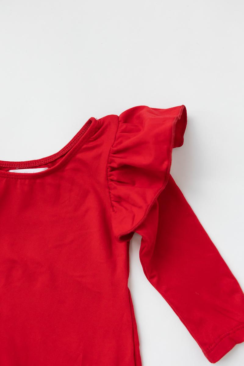 Red L/S Flutter Sleeve Leotard