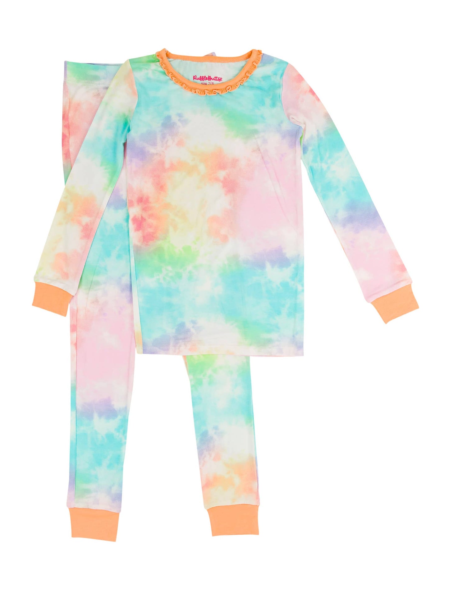 Girls Rainbow Tie Dye Bamboo Ruffle Pajama Set