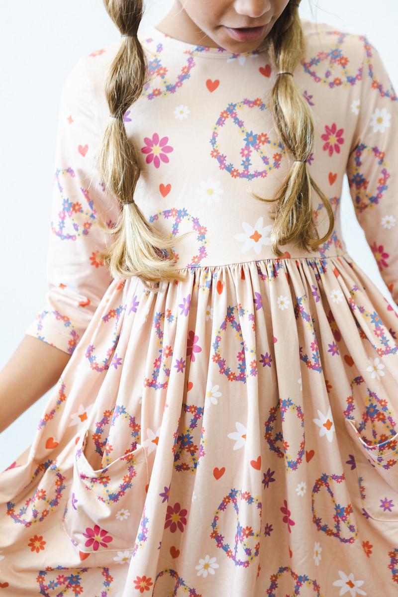 Flower Child 3/4 Sleeve Pocket Twirl Dress