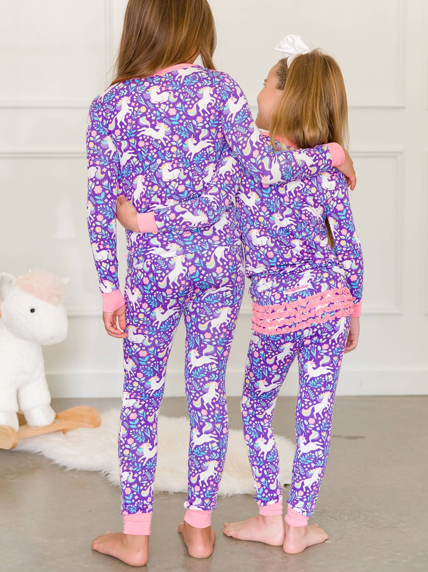 Unicorn Meadow Bamboo Ruffle Long Sleeve Pajama Set