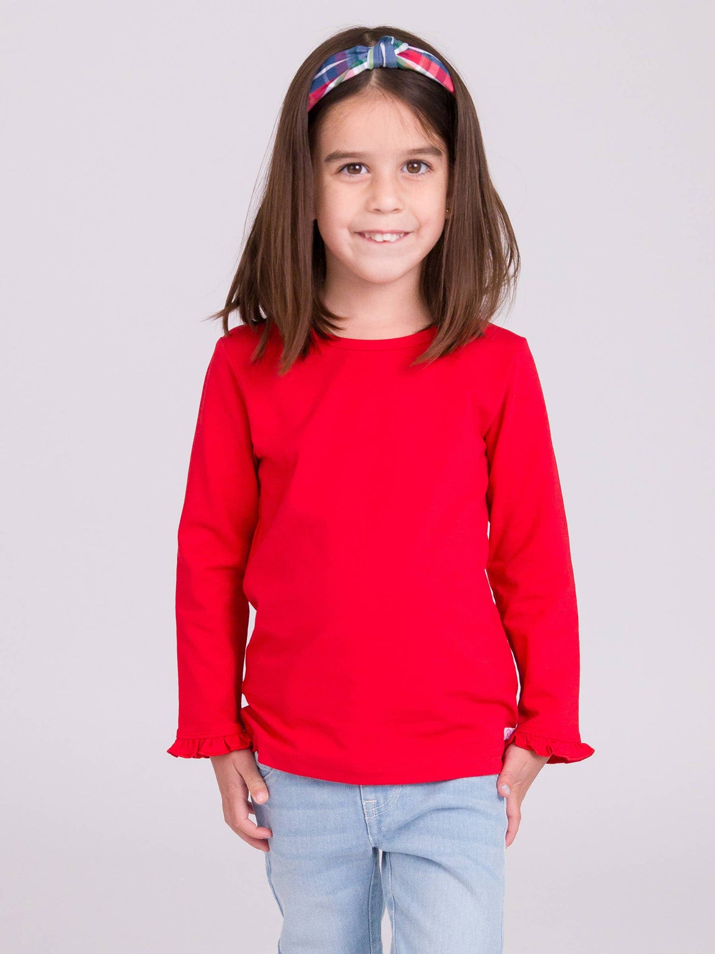 Red Knit Long Sleeve Ruffle Sleeve Top