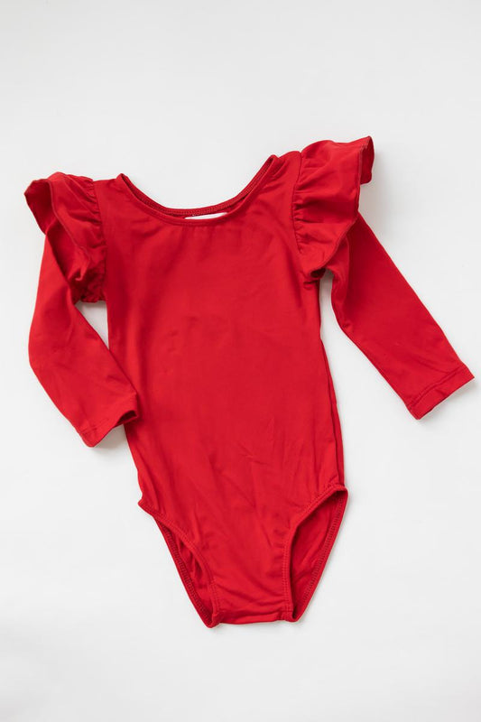 Red L/S Flutter Sleeve Leotard