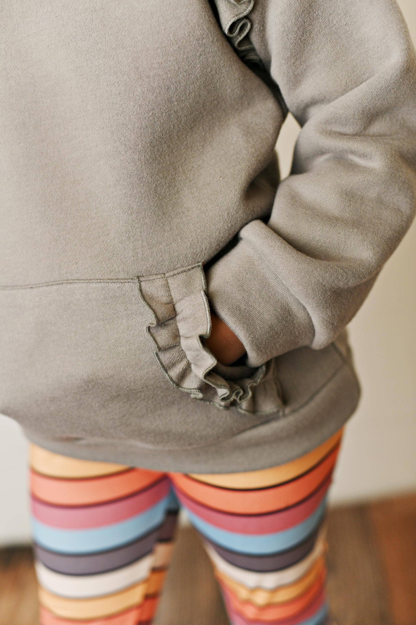 Gray Ruffle Hoodie and Rainbow Leggings Fall Set